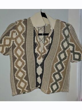 Zara Knit Aztec Boho Cardigan Short Sleeve Tribal Pattern Small